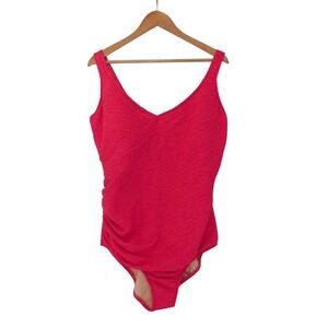 NEW Penbrooke Krinkle Size 22W Pink Faux Wrap‎ One-Piece Swimsuit